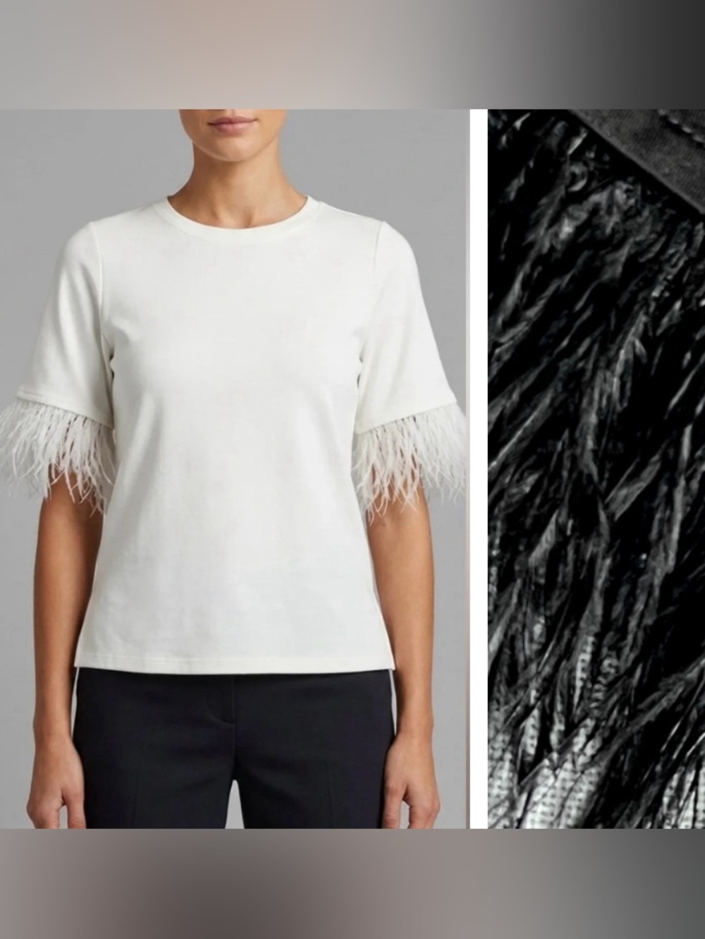 Forcynthia Real Feather sleeve t-shirt BLACK  size M
